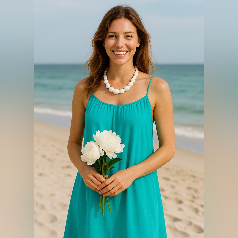 NWT Low Back Blue Teal Sleeveless Dress Size L
